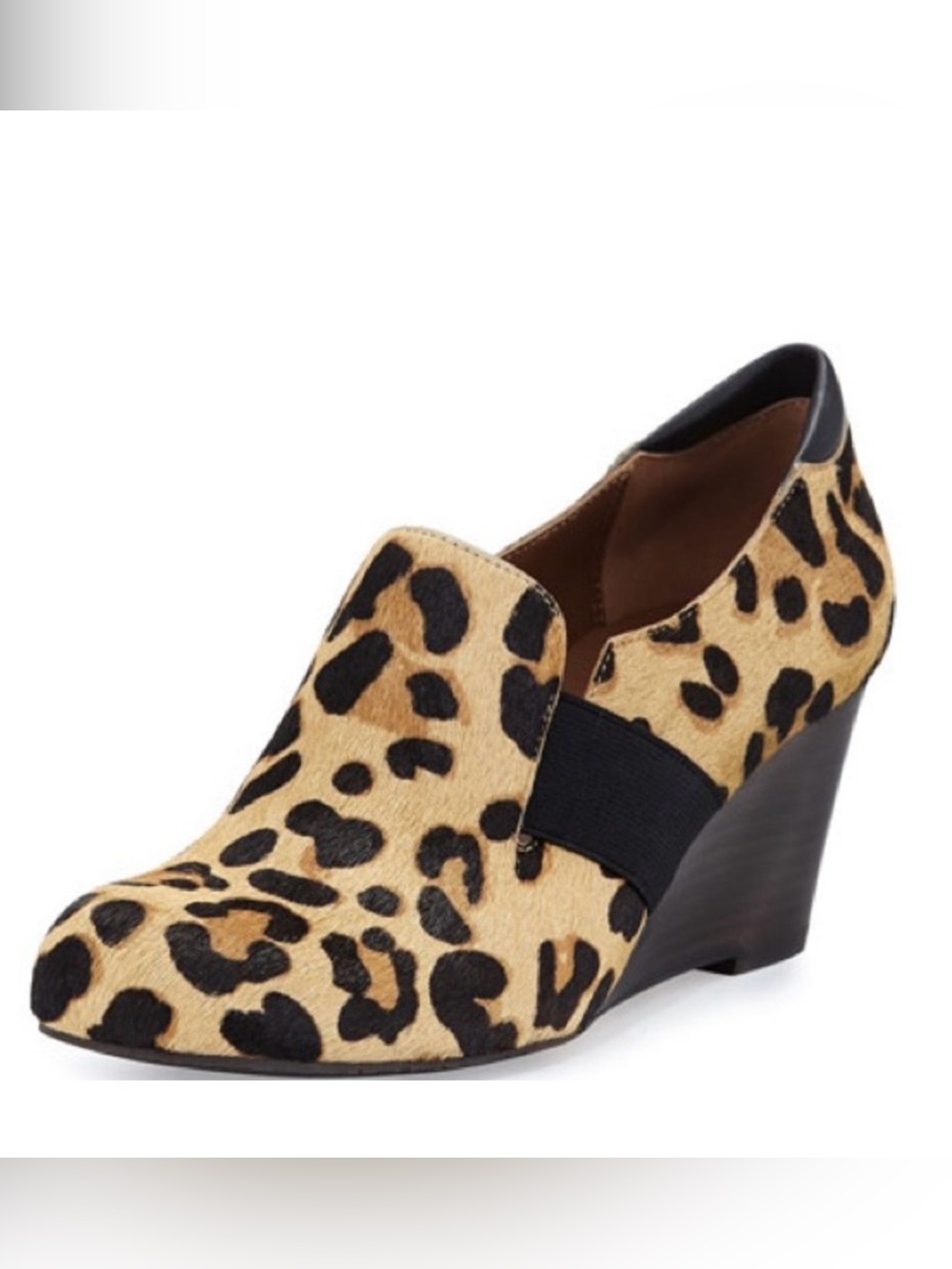 DONALD JPLINER Nyle Leopard Print Calf Hair Wedge Shoes Size 6 Slip On Brown